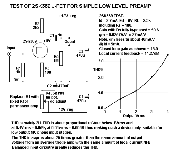 Schematic of preamp
        with 1 x 2SK369
