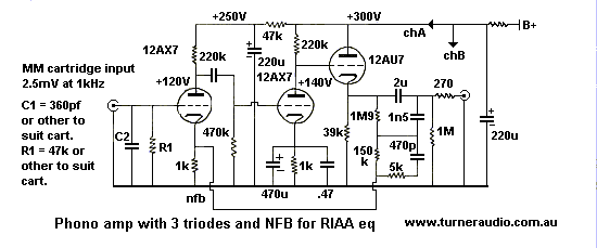 Schematic 3 triode
        phono stage.